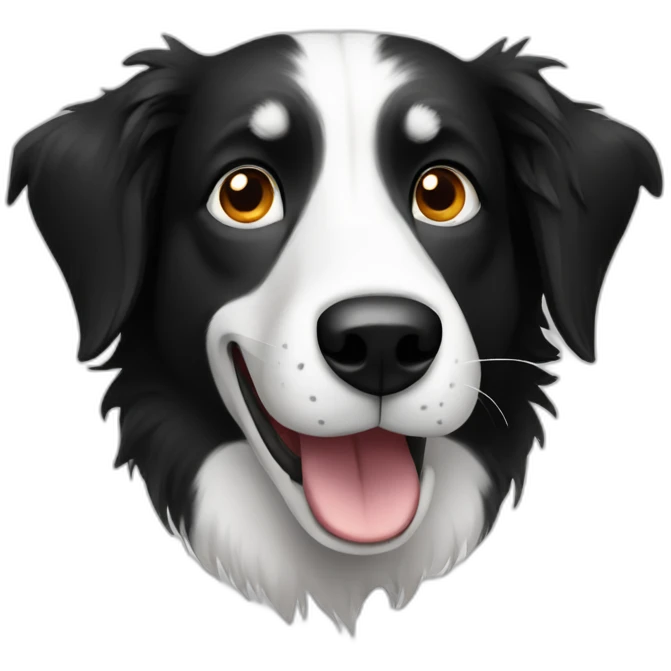 Skinny face Black and white Border collie dog Pixar style emoji
