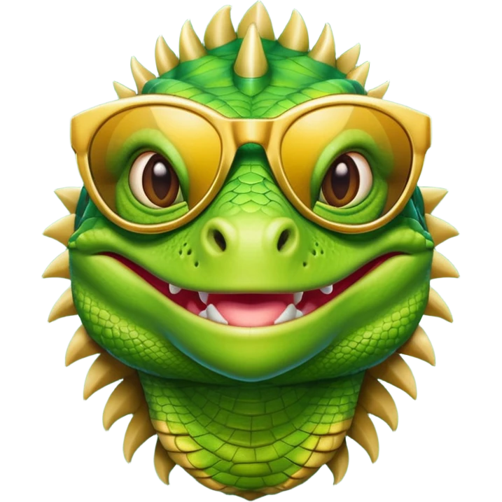rich capitalist iguana head with golden glossy sunglasses emoji