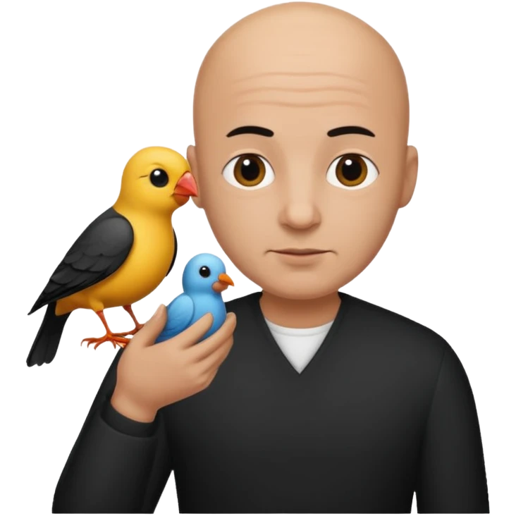 black thsirt bald man with bird emoji