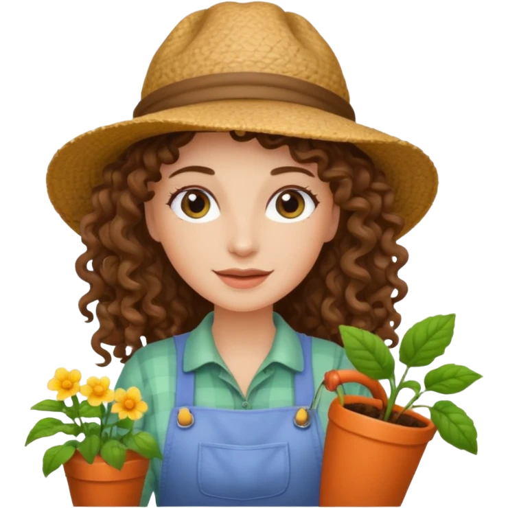 curly long brown hair white  woman Gardening emoji