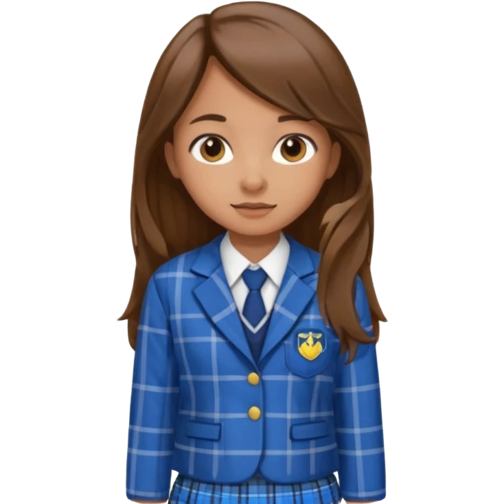 Blue plaid school uniform jacket with skirt and long hair that's medium brown emoji