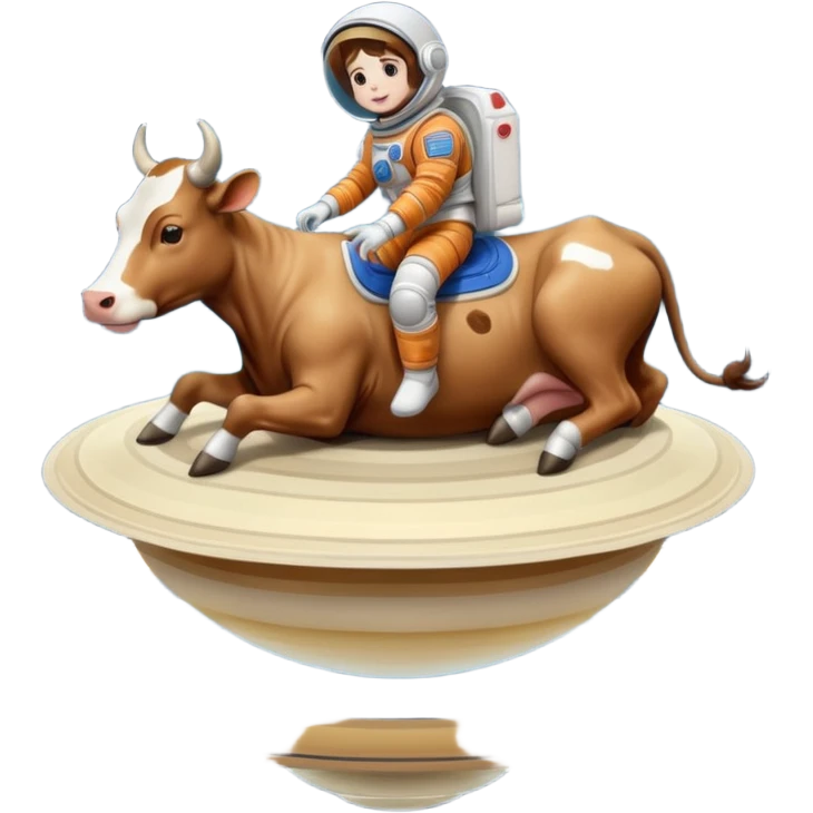 a cow and saturn but the cow head on top of saturn and human feet at the bottom emoji