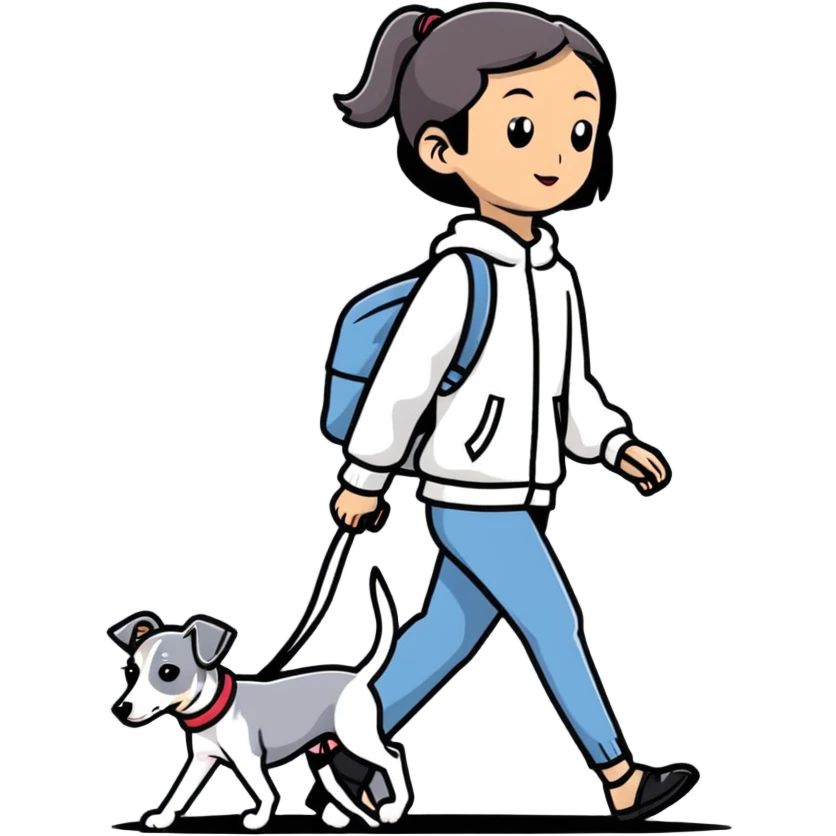 Pretty Asian girl walking a pure solid grey Italian greyhound with absolutely no white markings anywhere on the dog emoji