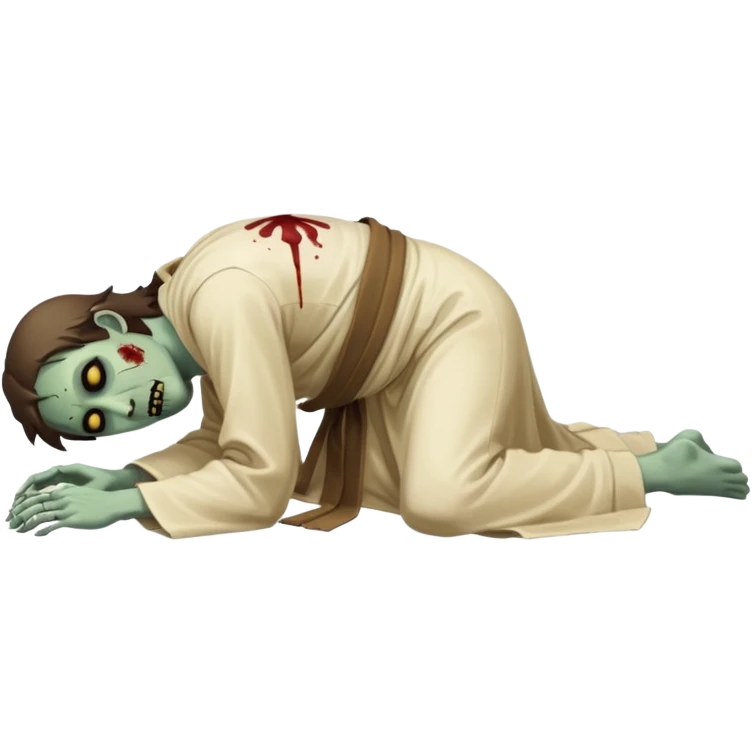 fullbody zombie leper in a prone pose, face down on the ground, wearing simple Jesus-era robes, normal emoji style emoji