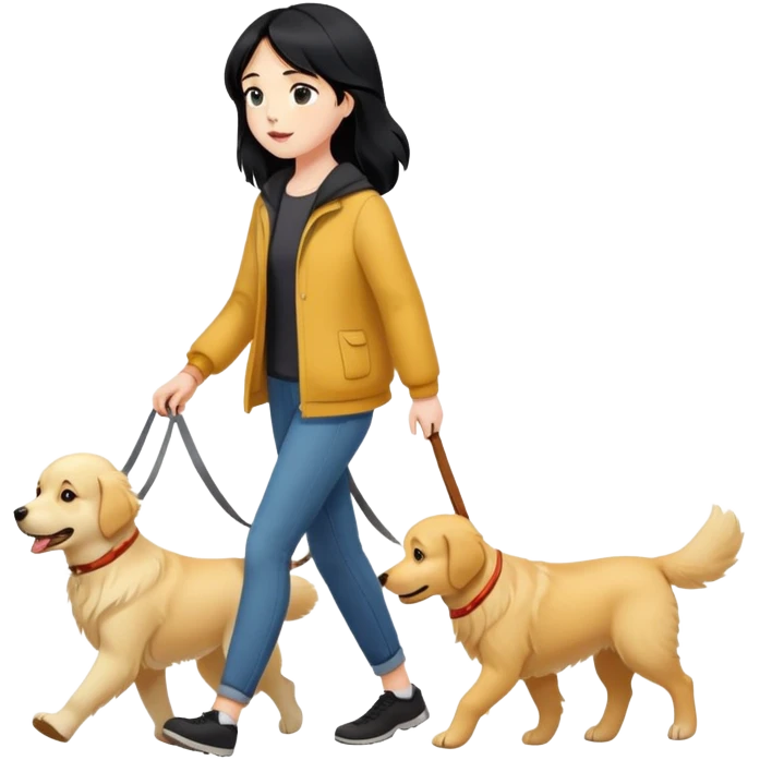 A black-haired girl walking with a golden retriever emoji