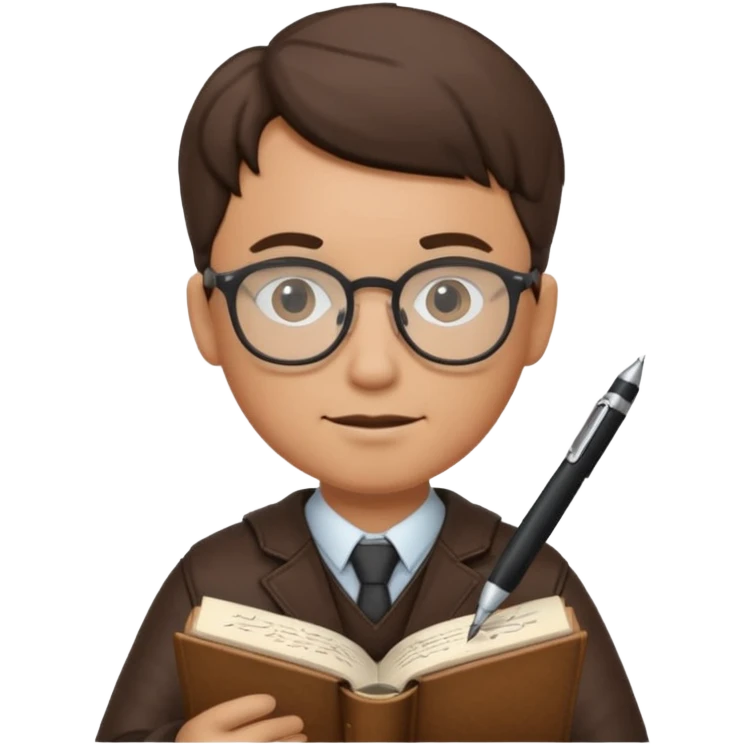 man hold a pen in hand write in book , wearing glasses emoji