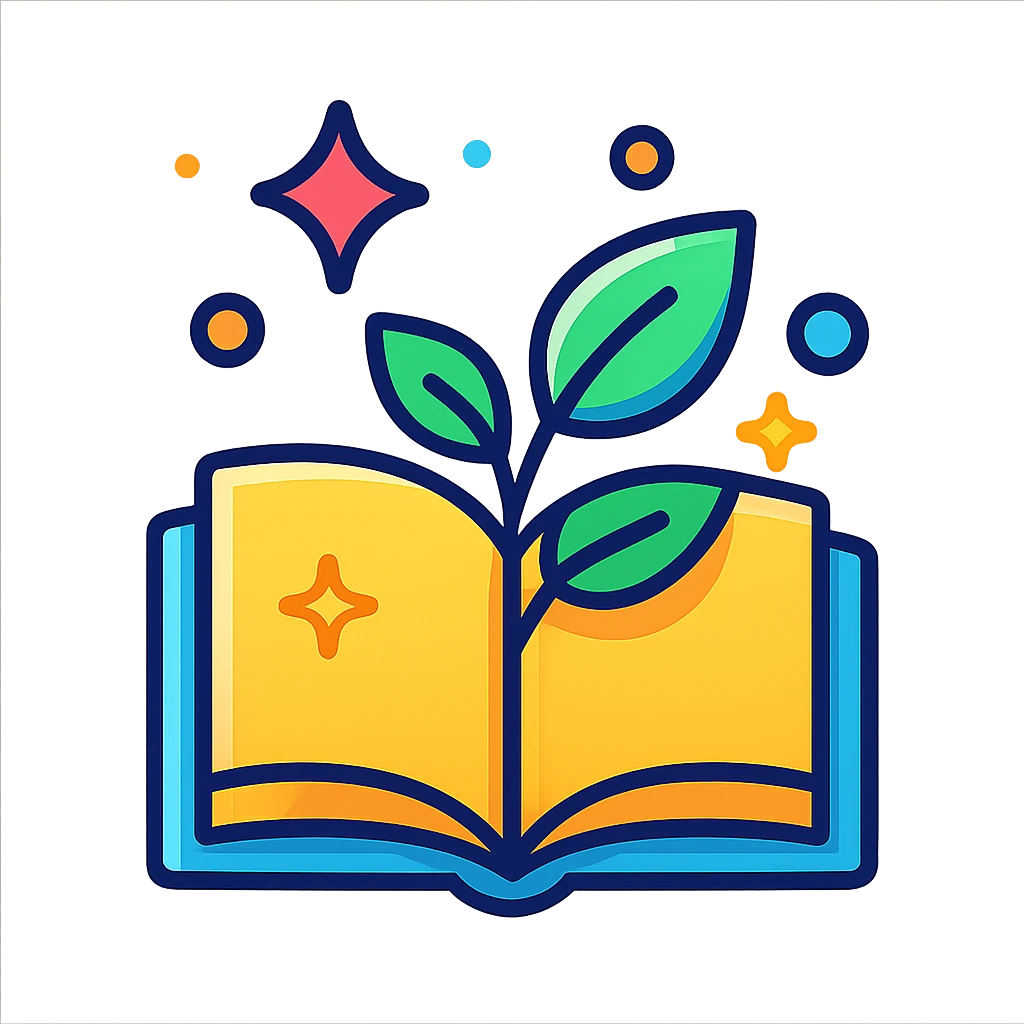 open book with leaves, magical atmosphere, glowing, magical elements, shadows and highlights, colorful outlines, magical atmosphere emoji