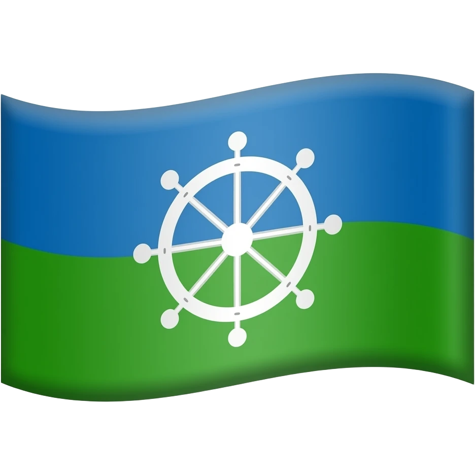 creame la bandera gitana, 2 colores: Azul arriba y verde abajo, mitad y mitad. Despues ponle una rueda doja en el medio SIN DETALLES DE OTRO COLOR emoji