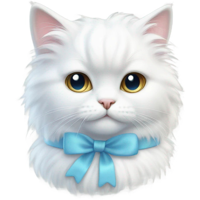 white cat with pastel blue bow emoji