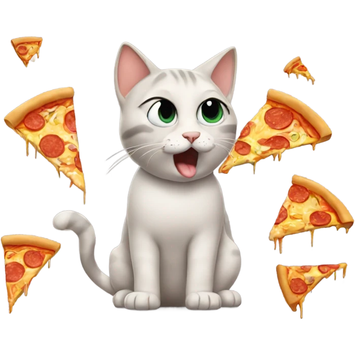 Cat crying tears while eating pizza emoji