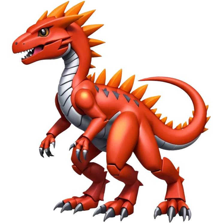 Spiky Cool Fuzzy Futuristic shiny colorful Digimon-Fakemon-Guilmon-Velociraptor-Mecha full body  emoji