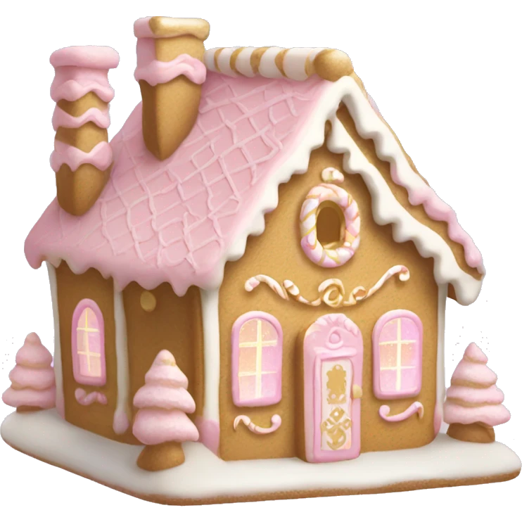 light pink and gold and white gingerbread house emoji