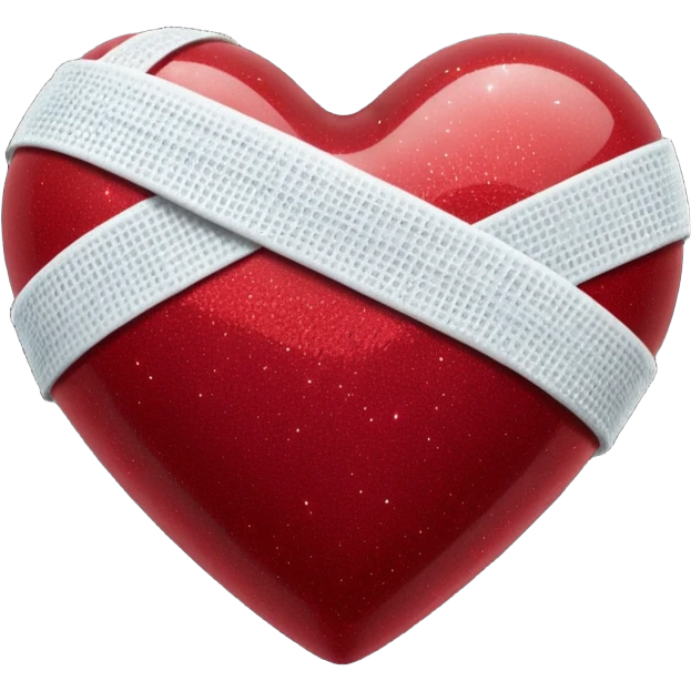 Dark red sparkly heart, with one white bandage wrapped around it, high resolution emoji