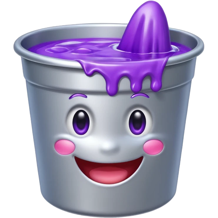 shiny silver bucket with purple slime with a smiling face emoji