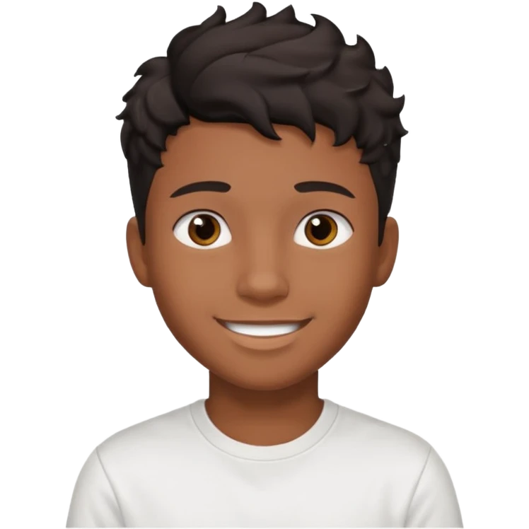face emoji of a teenage boy, brown skin, wavy black taper fade hair, attractive face, white t-shirt emoji