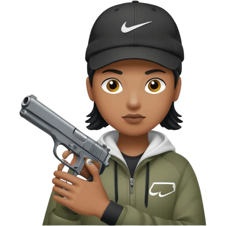 Una persona con una pistola en la mano y con una gorra nike  emoji