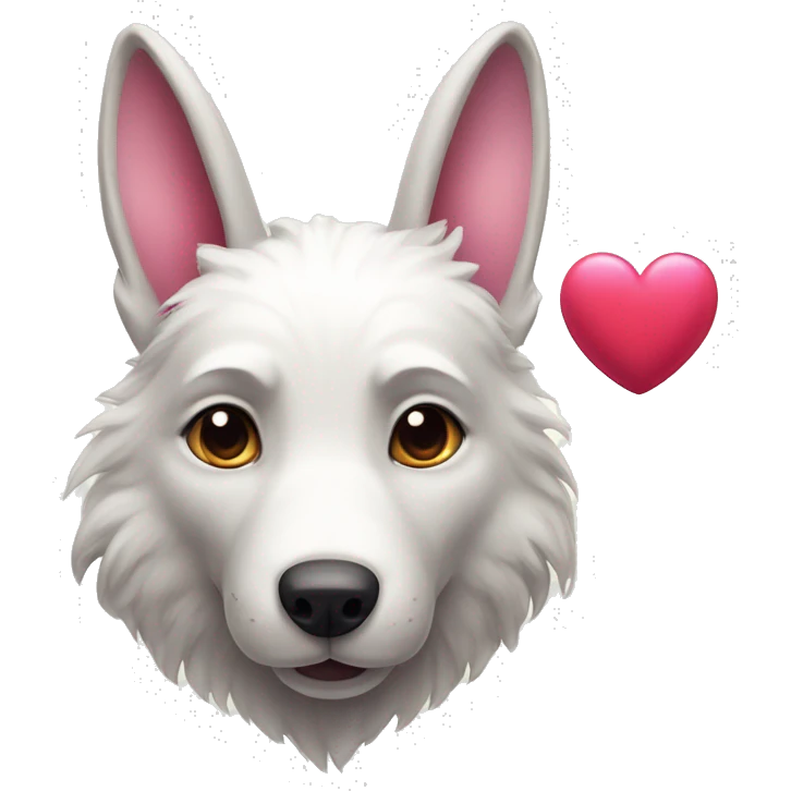 Old Wolf and white Bunny with pink ears, with big red heart between them  emoji