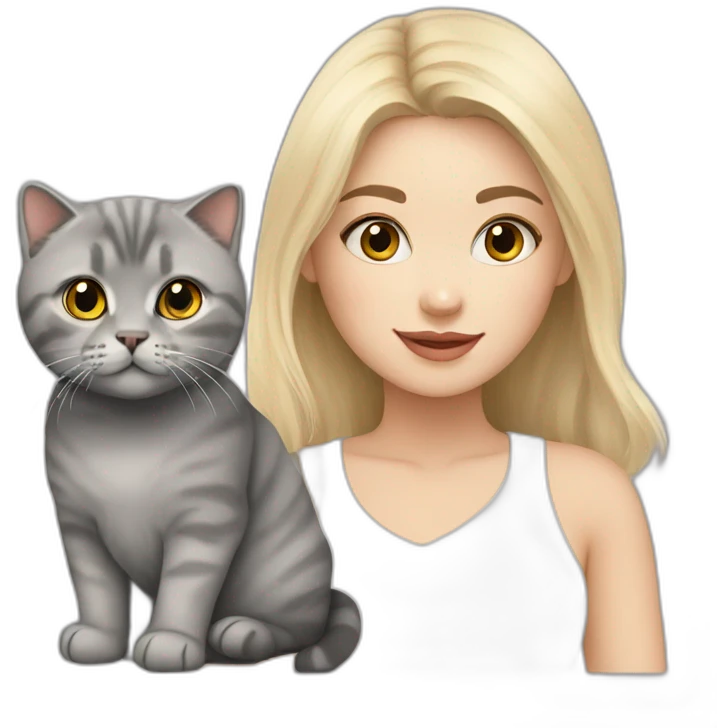 Blonde girl with grey Scottish fold cat  emoji