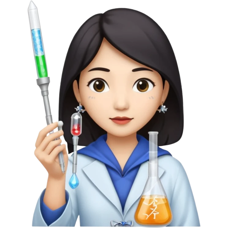 emoji of an asian woman wizard who wields a micropipette as a wand and a DNA helix spell coming from the pipette wand emoji