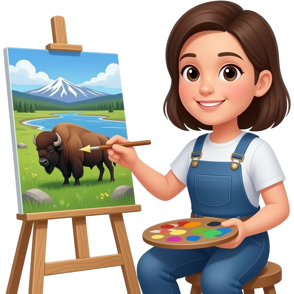 person painting with yellowstone national park & buffalo in the background emoji