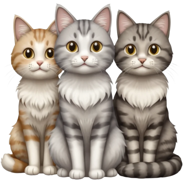 a fluffy grey and white cat sitting with 2 other cats emoji
