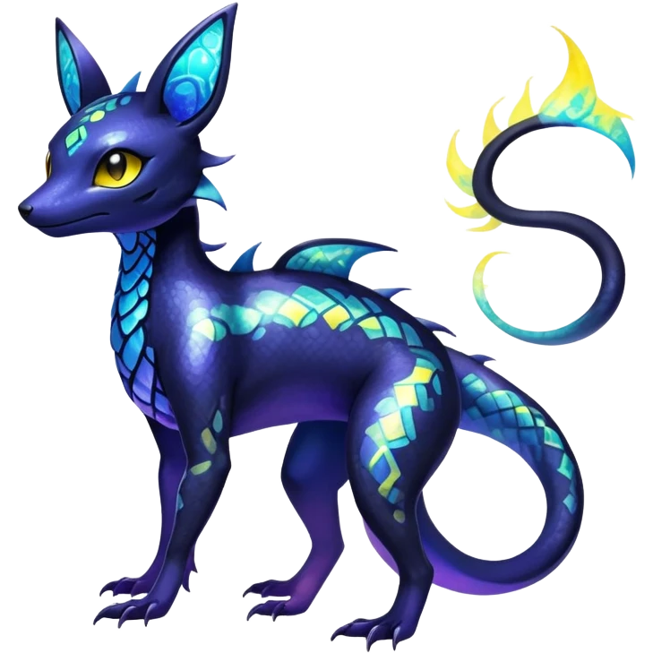 Colorful Iridescent Exotic Salandit-Aurorus-Umbreon-Fakémon-hybrid-creature (full body)  emoji