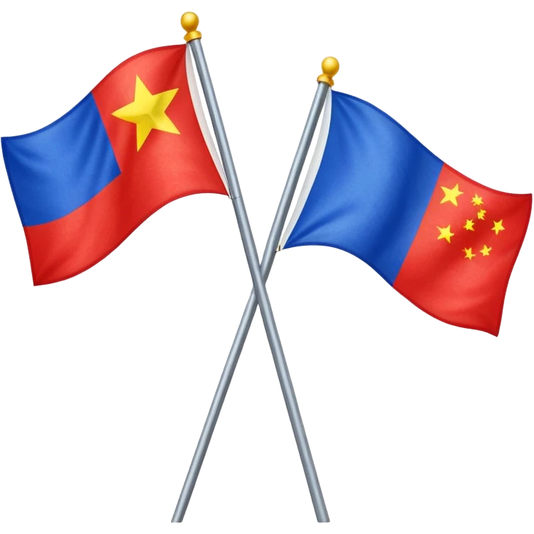 crossed Russian and Chinese flags on poles, emoji style, vibrant colors, no text emoji
