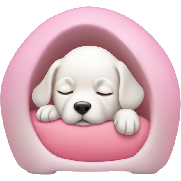 White puppy's sleeping in pink light puppies bed emoji