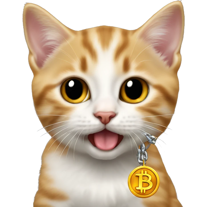 kitten with bitcoin chain on tongue sticking out emoji