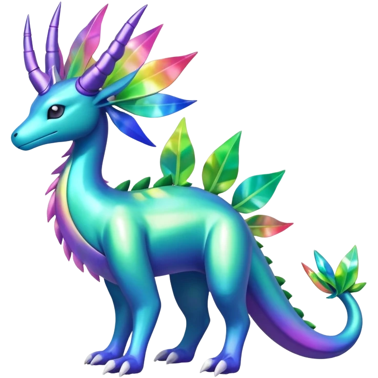 Shiny Colorful Iridescent Meganium-Amaura-Suicune-fakemon (full body) emoji