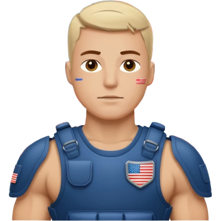 generate realistic manly white american soldier in body armor and full uniform with small usa flag on shoulder emoji