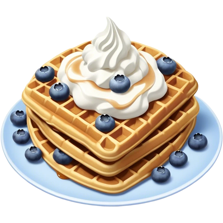 Fluffy waffles with whip cream and blueberries on top ￼ emoji