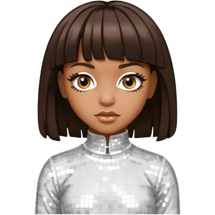 Left Eye from TLC with medium dark brown hair, white sequin outfit emoji