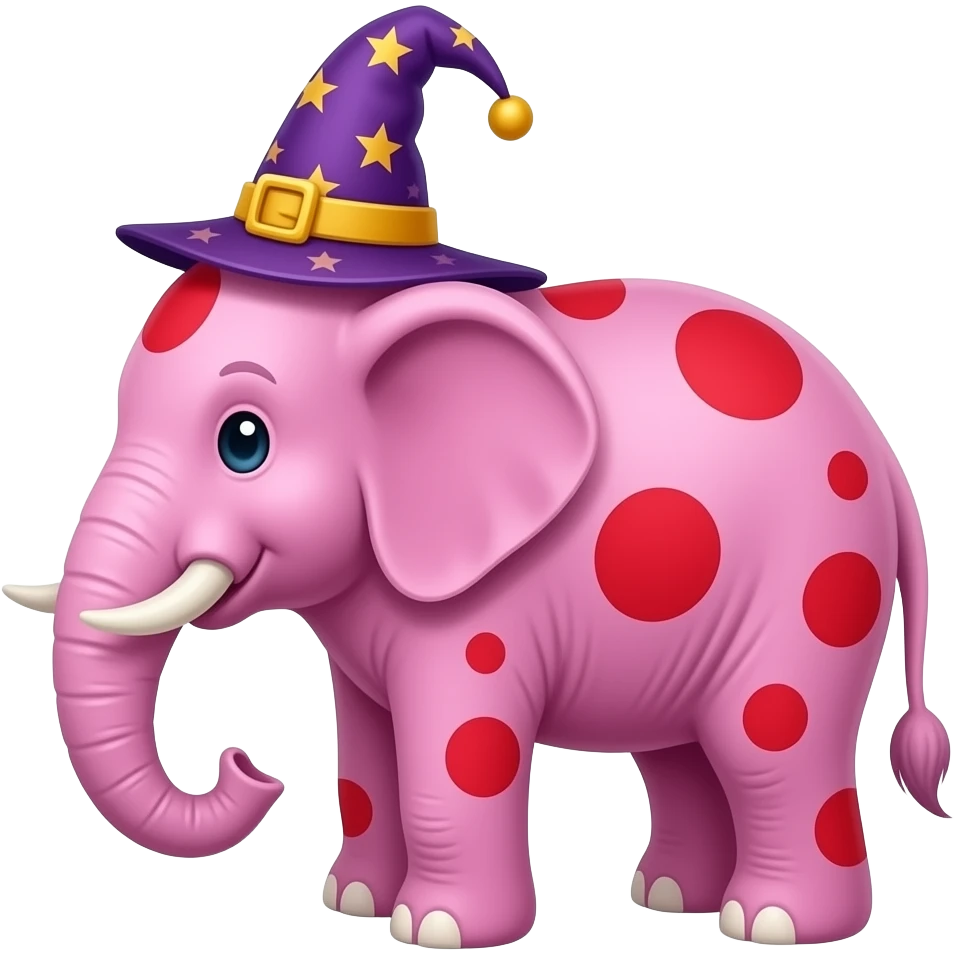 A magic pink cute elephant with cute red spots and  with a wizard hat emoji