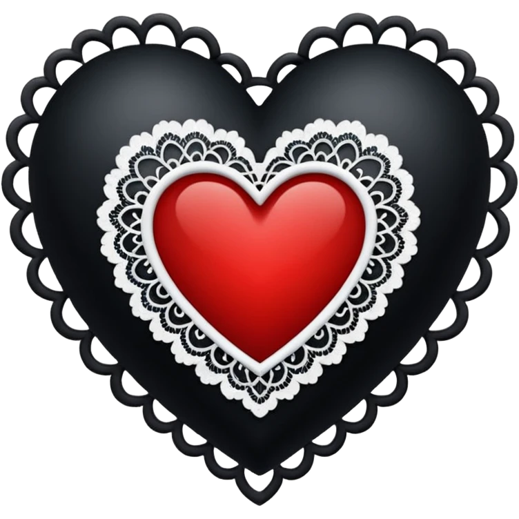 black heart with red center and white lace emoji