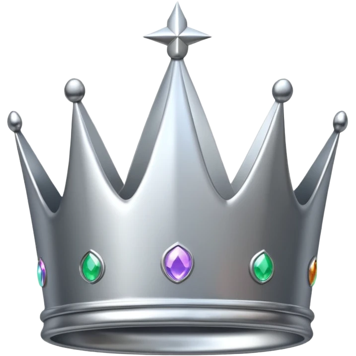 A luxury silver crown emoji, chrome metallic finish, smooth rounded edges, subtle sparkle, polished reflective surface, cute proportions, iOS emoji style, centered on a clean white background, soft studio lighting, no outlines emoji
