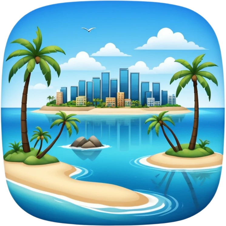 an island with modern buildings and beaches with palm trees  emoji