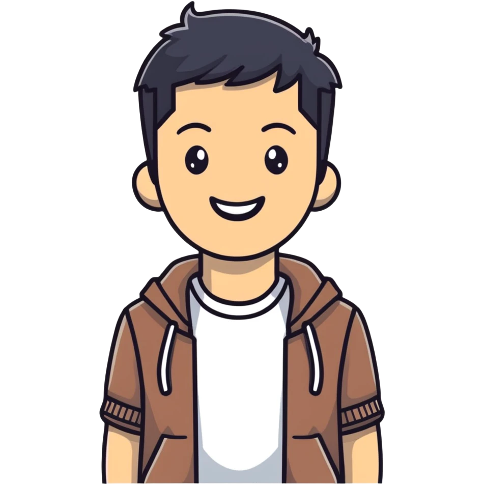 Friendly Korean man in casual clothes smiling emoji