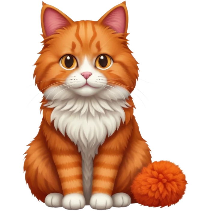 red cat full body sitting with a wool ball emoji