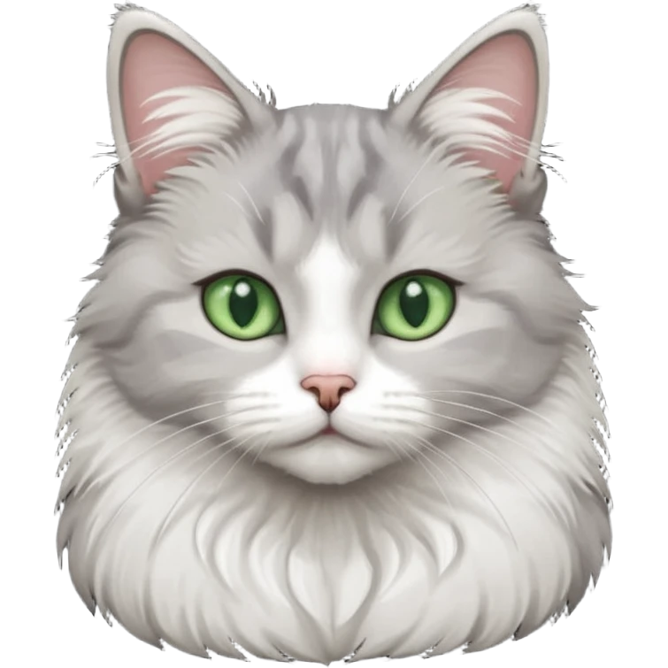 a realistic looking very fluffy grey and white cat sitting up straight emoji