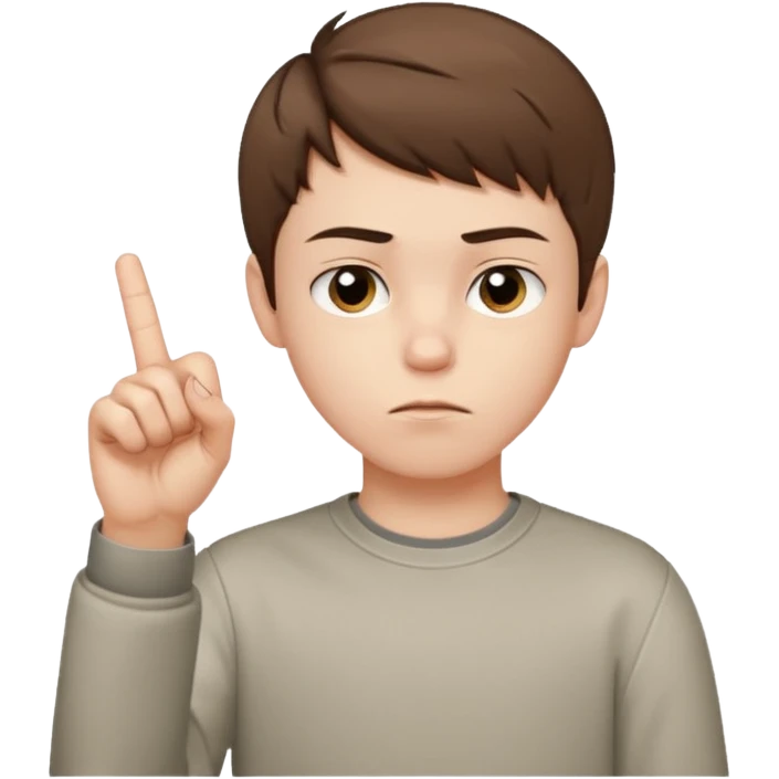 Pale young teenage boy with short brown hair giving middle finger emoji