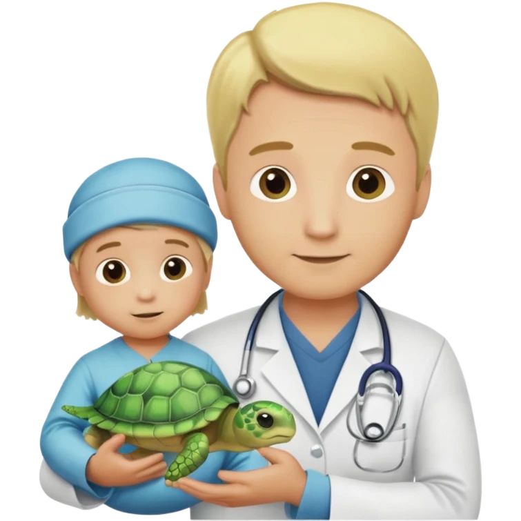 blonde man veterinarian with baby turtle emoji