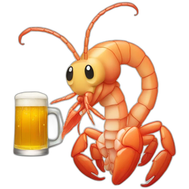 anime style shrimp holding a glass of beer emoji