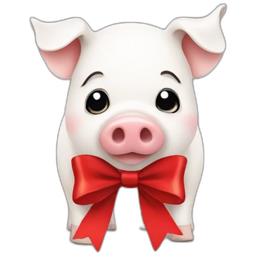 White pig with a red bow  emoji