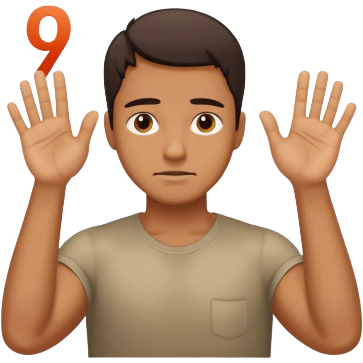A man struggling his shoulders with 6 above his left hand and 7 above his right hand  emoji