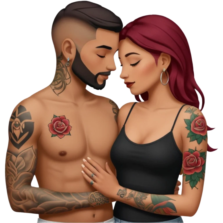 intimate moment between lovers, JetSetFly , photo Realistic Couple with tattoos , Tefi Valenzuela emoji