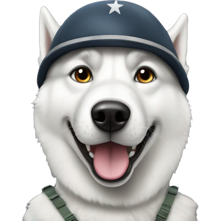 white husky in military  emoji