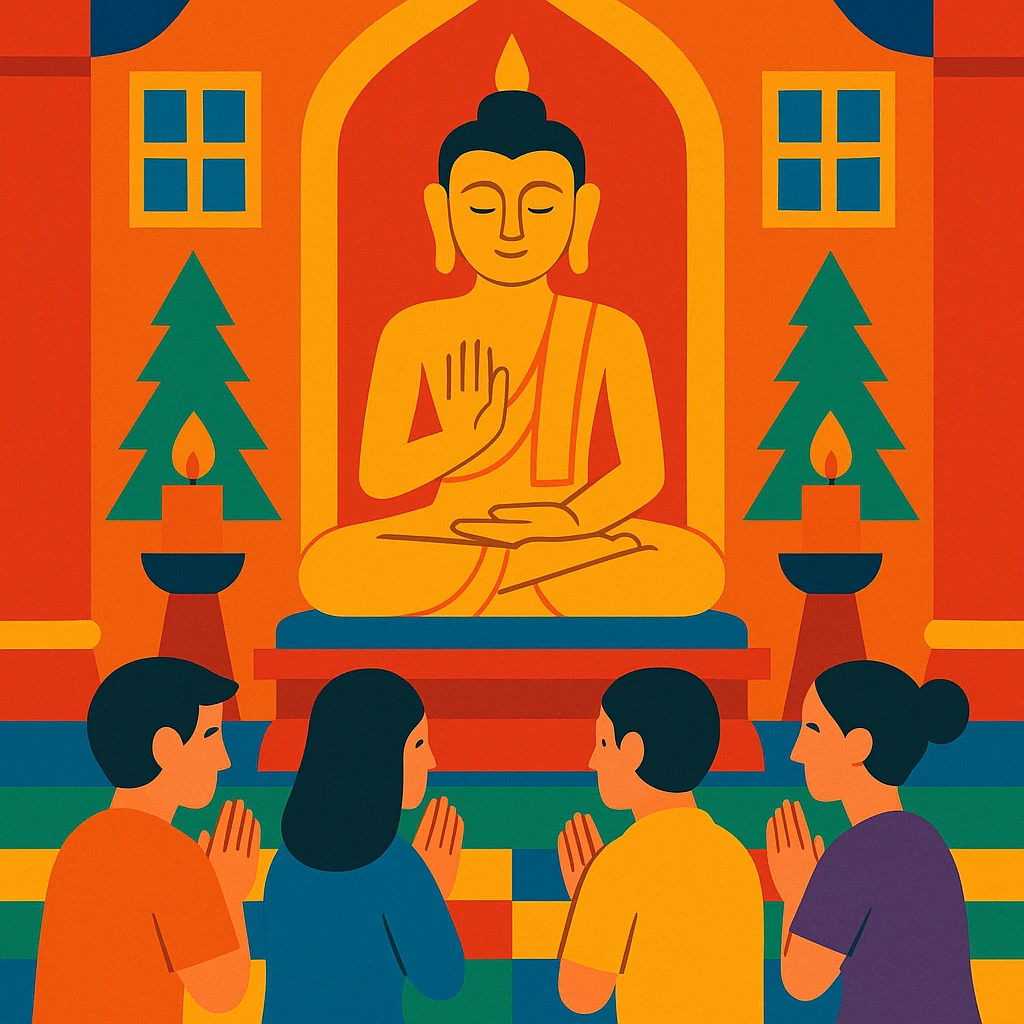 people praying in a Buddhist temple emoji