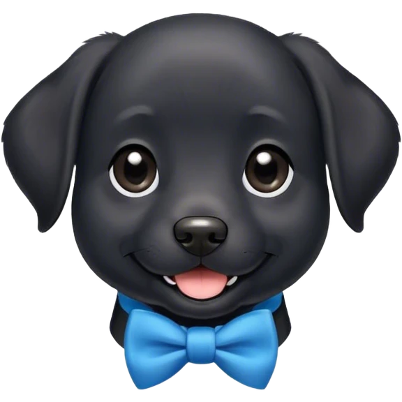 All black dog, lab breed, short and thin soft fur, fluffy ears, smiling face, small bit of white in her chest, blue bow tie  emoji