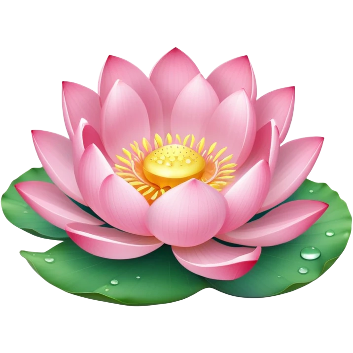 Beautiful pink lotus flower with delicate petals and round lotus leaf emoji
